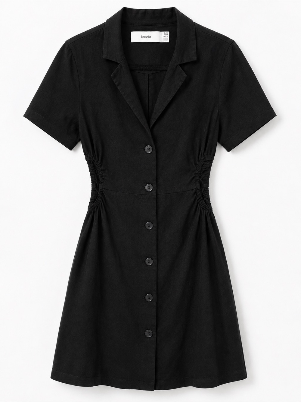Bershka Black Short-Sleeve Button Front Mini Dress